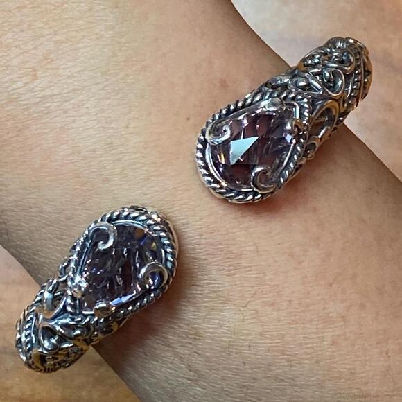 Carolyn Pollack Sterling Amethyst Doublet Decorated Hinged Bracelet For Women - Picture 1 of 10